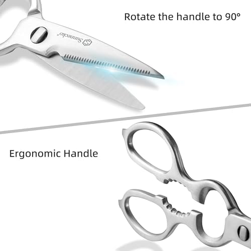 Sunnecko Heavy Duty Kitchen Scissors - Stainless Steel Kitchen Shears, Ultra Sharp Micro Serrated Poultry Shears, Cooking Scissors for Meat, Dishwasher Safe