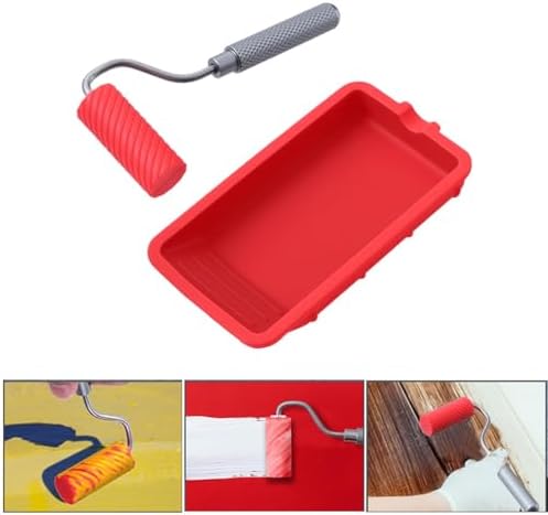Silicone Roller with Silicone Tray, Rubber Glue Kit, Reusable Professional Paint Kit Suitable for Artistic Crafts, Woodworking, Adhesive and Larger Glue Up Projects (Red)