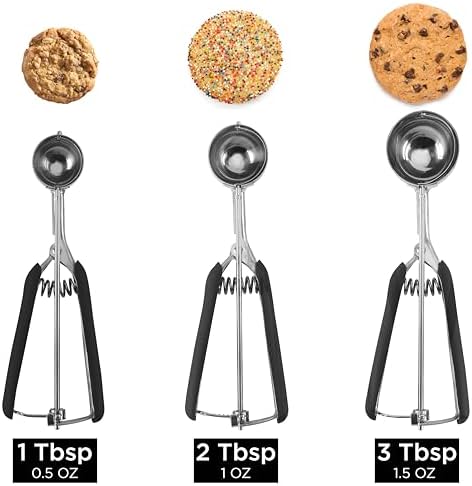 Social Chef Stainless Cookie Scoop Set - Small Cookie Dough Scooper for Great Cookies Sized Cookies - Small Ice Cream Scooper with Trigger Release, 3 Pack, Black