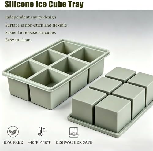 Ice Cube Tray,Ice Cube Trays for Freezer,2" Large Silicone Ice Tray with Lid for Whiskey-4 Pack Old Fashioned Ice Cube Trays for Cocktail,Huge Square Bourbon Ice Cube Maker