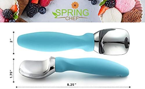 Spring Chef Stainless Steel Ice Cream Scoop with Soft Grip Handle - Heavy Duty Ice Cream Scooper for Frozen Yogurt, Gelato, Sundae, Melon, Sundae - Dishwasher Safe Premium Kitchen Tool - Aqua Sky