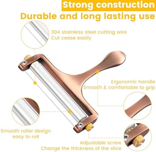 Cheese Slicer Stainless Steel Wire Cheese Cutter Slicer for Mozzarella, Cheddar, Gouda, And More Block Cheese - Heavy Duty Slicer With 6 Extra Replacement Cutting Wire Adjustable Thickness
