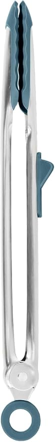 Tovolo Tongs With Silicone Tips Easy Grip 13" Long Kitchen Tongs Stainless Steel Handle For Cooking, Non Scratch Heat Resistant Locking Tongs Silicone Tipped Dishwasher Safe BPA Free, Blue Slate