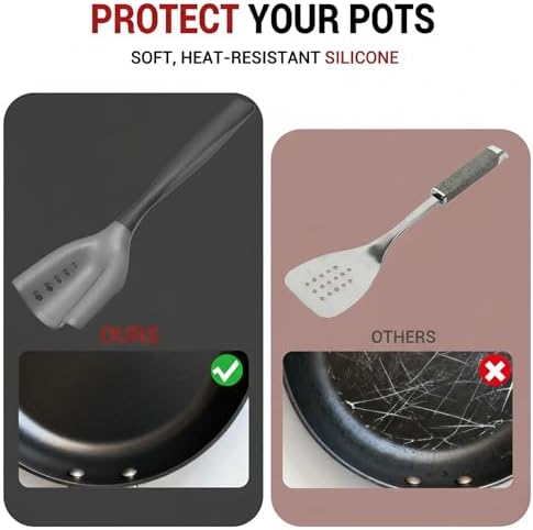 2-in-1 Mincing Spatula Meat Chopper & Potato Masher, Premium Heat Resistant Ground Beef Smasher Hamburger Grinder with Perforated Design, Silicone Non-Stick for Cooking - Black