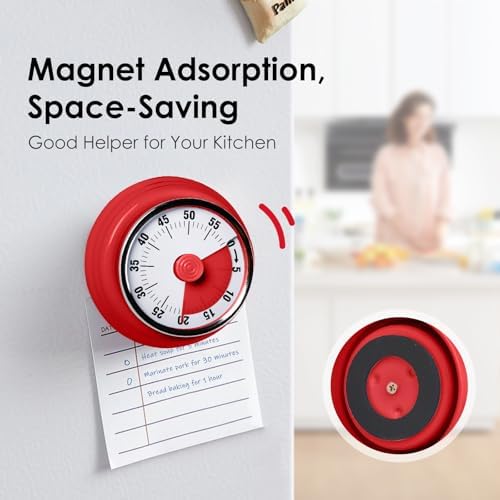 Visual Timer, Teeloray 60-Minute Countdown Timer with Magnetic Base (Red)