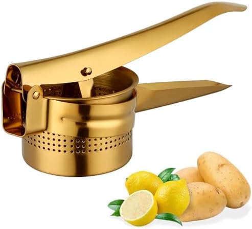 Meisha Potato Ricer – Stainless Steel Manual Masher for Potatoes, Fruits, Vegetables, Yams, Squash, Baby Food and More - Gold