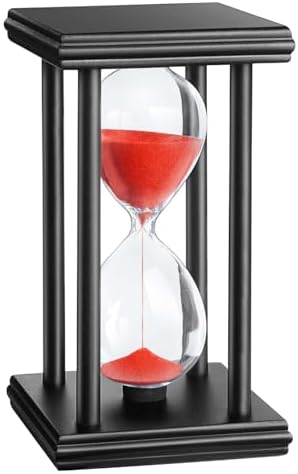 Sand Timer 30 Minute, Wooden Stand Hourglass Sand Clock 30 Min, Antiguo Reloj De Arena, Large Unique Hour Glass Sandglass for Home Desk Office (Red)