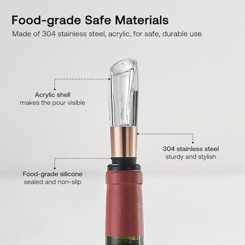 Elegant Wine Aerator Pourer Spout by ELMWAY - Clear Wine Air Aerator Enhances Flavor, Aroma & Finish, No Spill Design, Wine Accessory Gift for Wine Lovers - Rose Gold