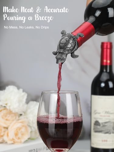 Sea Turtle Wine Pourer Bottle Stopper, Metal Animal Wine Aerator Spout with Leak-Proof Rubber, Universal Fit for Wine & Liquor Bottles, Drip-Free Turtle Wine Topper Bar Accessory Gifts for Wine Lovers