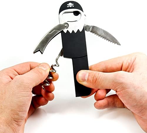 Suck UK Pirate Bottle Opener | Pirate Wine Opener | Corkscrew Keychain | Legless Pirate Cork Screw | Funny Bartender Gifts | Novelty Kitchen Gadgets | Foil Cutter | Funny Boat Kitchen Accessories