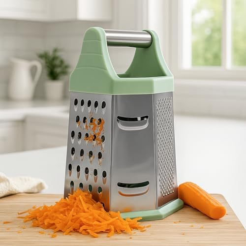 Beille 6 Side Stainless Steel Grater Top Handle Zester Slicer 7.75 Inch, Mint Green