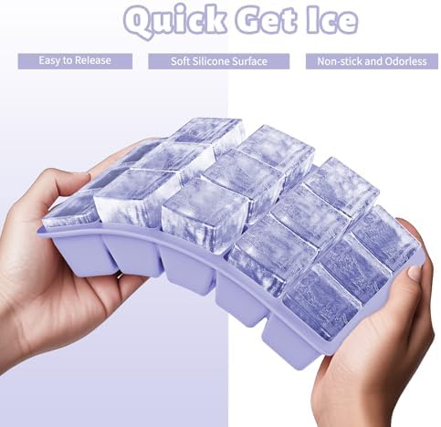 Silicone Ice Cube Tray 3 Pack - EASY RELEASE ice cube tray with lid, BPA Free Ice Cubes Trays for Freezer,ice cube mold for Cocktail,Whiskey (Purple +Pink+Mint)