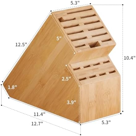 Kitsanery Knife Block Countertop Butcher's Knife Rack and Organizer 20 Slot Knife Holder Large Bamboo Knives Rack (Knife Not Included), Universal Knife Rack Strap