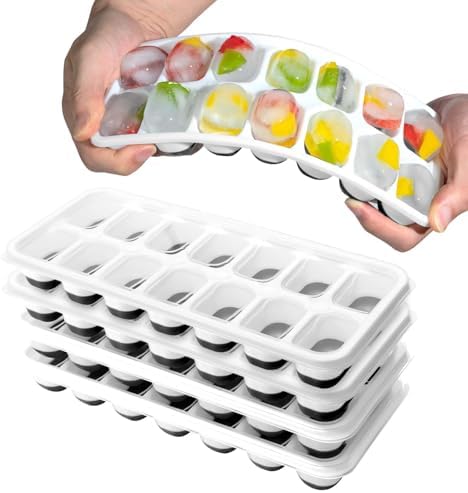 DclobTop Ice Cube Trays for Freezer - 4 Pack Easy to Release Plastic Silicone Ice Tray with Spill-Resistant Lids, Reusable Stackable for Cocktails, Drinks and Coffee, BPA-Free,Black