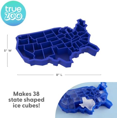 TrueZoo Silicone Ice Cube Tray, Blue Ice Cube Mold for Whiskey, Iced Coffee, Cold Brew, Juice, Home Bar Gifts, Makes 38 Cubes, Molds for Chocolate, Candy, Baby Food, Crayon, Soap, USA States Design