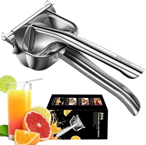 Lemon Squeezer, 304 Food Grade 18/8 Stainless Steel Manual Juicer with Ergonomic Grip, Silver