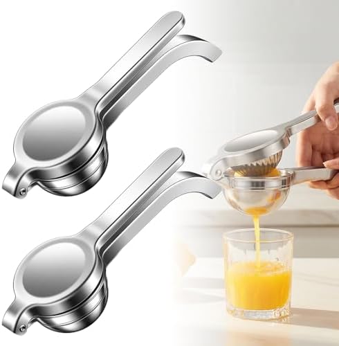 Handheld Lemon Juice Squeezer, Lemon Squeezer Stainless Steel, Manual Fruit Juice Squeezer, Heavy Duty Citrus Press Juicer, Ergonomic Hand Press Juicer for Lime, Orange, Grapefruit, Pomegranate (2pcs)