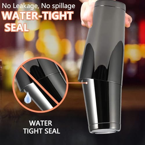 Stainless Steel Cocktail Shaker 2 Piece 18oz Unweighted & 28oz Weighted Professional Bartender Boston Shaker Drink Mixer for Bartending Essential Bar Tools - BLACK