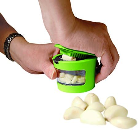 Garlic Perfection Press, Crusher, Mincer, and Storage Container - Easy to Clean - Stainless Steel Blades - Green
