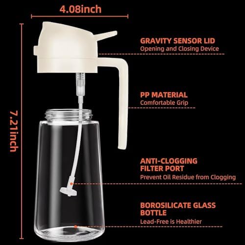 JAZZER Oil Dispenser Bottle - 2 in 1 Olive Oil Dispenser & Sprayer - 16oz/470ml - Kitchen, Cooking, Air Fryer, Salad, BBQ (with 2 Brushes) (White)