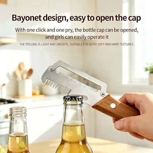 Premium Vegetable Peeler with Wooden Handle and Bottle Opener, Multi-Functional Vegetable Peeler for Fruit Pumpkin Peeling Potato and other vegetables or fruits (2pcs)