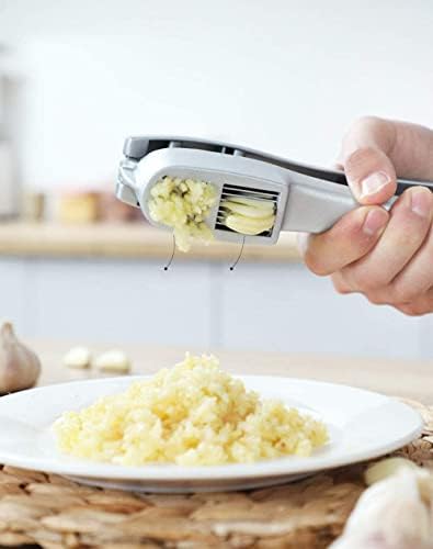 Premium 2-in-1 Garlic Press & Slicer – No Peel Needed, Crush & Mince Garlic/Ginger/Nuts – Heavy Duty Aluminum, Dishwasher Safe