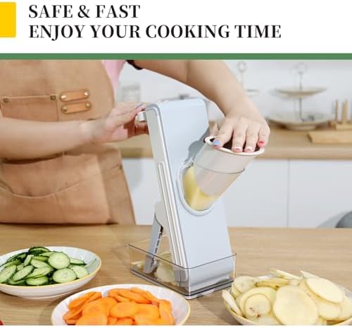 Safe Mandoline Slicer for Kitchen, 4-In-1 Chopper Vegetable Cutter, Mandolin Julienne Slicers for Fruits and Vegetables, Potato Cutter for Fries, Kitchen Gadgets and House Essentials