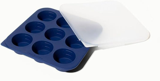 Anyday 2-Tbsp Silicone Freezer Tray with Silicone Lid for Sauces, Purees, Garlic, Herbs, Tomato Paste | Plastic-Free Freezer Molds | 1 Oz Meal Prep Ice Cube Tray Reusable
