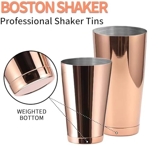 Stainless Steel Pro Boston Shaker - 2 Piece Unweighted 18oz & Weighted 28oz Martini Drink Shaker Kit for Bartender - Copper