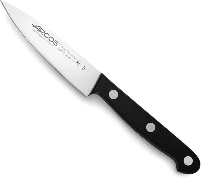 Arcos Knife Set 3 pieces Nitrum Stainless Steel. Professional Kitchen Knives for Cooking. Ergonomic Polyoxymethylene POM Handle. Series Universal. Black Color