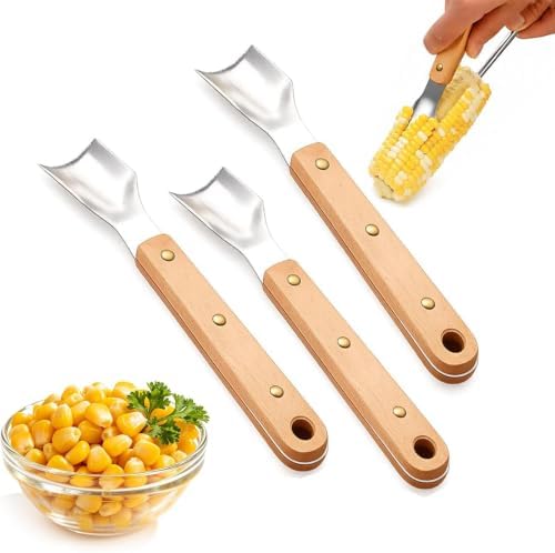 Corn Peeler for Corn on The Cob – Heavy-Duty 304 Stainless Steel Stripper,Rustproof Kernel Remover Tool for Soups,Salsas,Meal Prep,Compact & Easy Clean.（3pcs）
