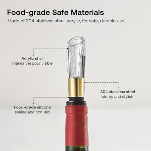 Elegant Wine Aerator Pourer Spout by ELMWAY - Clear Wine Air Aerator Enhances Flavor, Aroma & Finish, No Spill Design, Wine Accessory Gift for Wine Lovers - Gold
