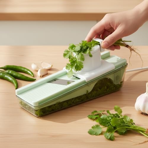 Plastic Dry Fruit & Vegetable Slicer with Storage Box | Sharp Stainless Steel Blade | Manual Cutter for Almonds, Cashews, Carrots, Cucumbers & More | Compact & Easy-to-Use (Green)