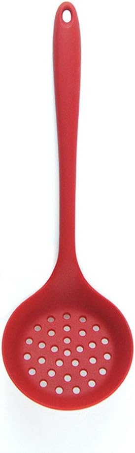 Silicone Slotted Skimmer Spatula Lightweight Slotted Spoon Skimmer Spoon Strainer Ladle with Long Handle (Red)