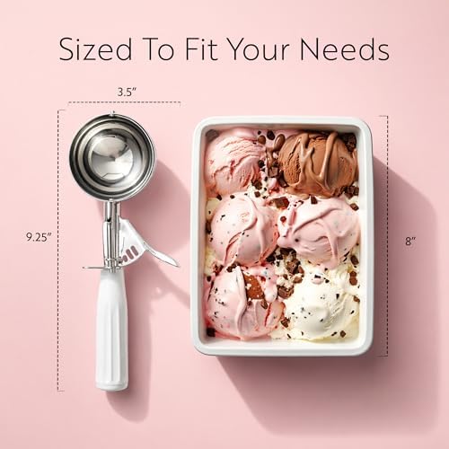 Restaurantware Met Lux 4.66 Ounce Portion Scoop 1 Trigger Release Cookie Scoop - With White Handle Stainless Steel Disher For Portion Control Scoop Cookie Dough Cupcake Batter Or Ice Cream