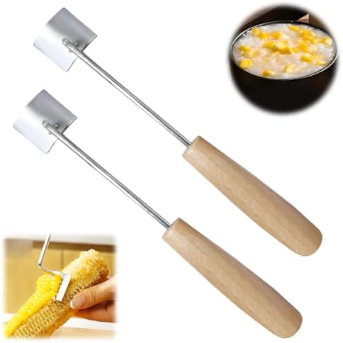 Corn Peeler for Corn on the Cob, Stainless Steel Corn Stripper Tool with Long Handle, Corn Kernel Remover Cutter for Kitchen, Corn Off Cob Tool for Home Cooking (2pc)