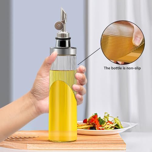 Glass Olive Oil Dispenser Bottle for Kitchen 22OZ/650ML Oil and Vinegar Dispenser with Stainless Steel Pour Spout and Labels