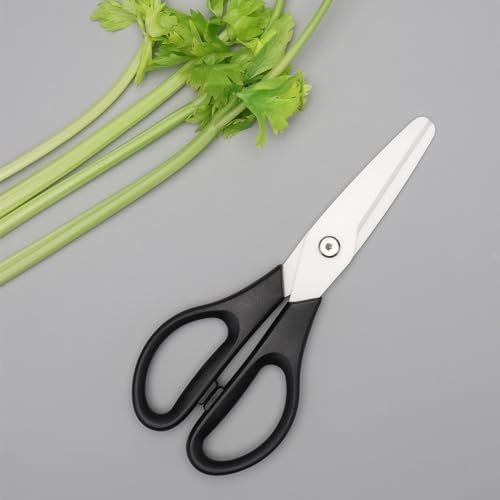 Ceramic Kitchen Scissors 8" Ceramic Blade Scissors White Sharp Blade with Black ABS Handle Cooking Shears for Office School Crafting Kitchen (Black)