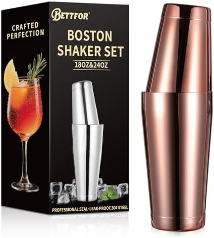 Boston Shaker Set, 18oz & 28oz 2-Piece Tins, Professional 304 Stainless Steel Cocktail Shaker with Leak-Proof Weighted Base for Bartending, Home & Bar Use (RoseGold)