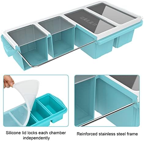 Silicone Freezing Tray with Lid, Large Ice Cube Tray Non-stick Soup Freezer Container with 4 Compartments for Storing and Freezing Soups, Broths, Sauces and Liquid Diets, Oven and Dishwasher Safe…