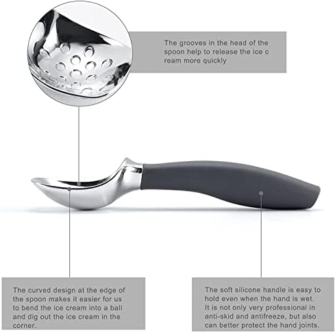 Professional Ice Cream Scoop with Ergonomic Anti-Slip Handle - Rust-Proof Zinc Alloy, Anti-Freeze Design for Home & Commercial Use(Grey)