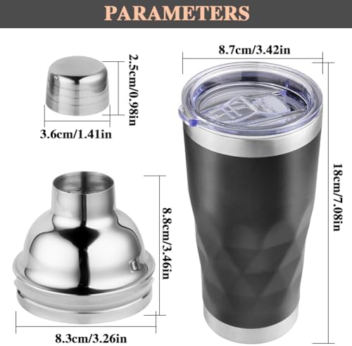 Insulated Cocktail Shaker Black -20oz Double Wall Vacuum Stainless Steel Martini Shaker with Built-in Strainer, Pro Leak-Proof Weighted Shaker for Home Bar, Premium Bar Gift Set