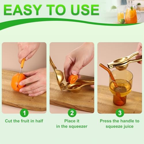 uxcell 2Pcs Metal Lemon Squeezer, Stainless Steel Citrus Fruit Juicer Handheld Lemon Juicer Squeezer Manual Press Professional Hand Kitchen Tool for Lemon Citrus Juicing, Yellow