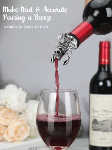 Wine Pourer & Bottle Stopper, Drip-Free Aerator Spout Fits Standard Wine/Liquor Bottles, Zinc-Alloy Bar Accessory with Secure Silicone Cork, No-Spill Wine Dispenser (Scorpion)
