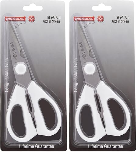 Mundial Take-A-Part Kitchen Shears 8.5”, Stainless Steel Blades, White Handle – Detachable, Dishwasher Safe, Multipurpose Food Prep Scissors (Pack of 2)