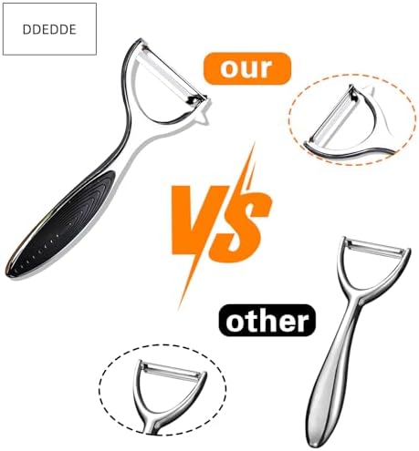 Zinc Alloy Vegetable Peeler Set, 2-Pack Y-Type and Straight Peelers with Black Flat Blades & Non-Slip Handle, Multi-Purpose Kitchen Fruit Potato Carrot Peeler for Efficient Peeling