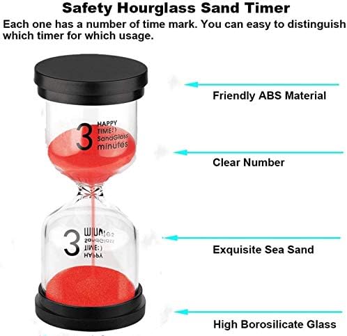 SuLiao 3 Minute Hourglass, Red Sand Watch 3 Min, Small Sand Dial Timer, Plastic Reloj De Arena Three Minutos, Hour Glass Sandglass for Toddlers, Office, Classroom, Games, Kitchen, Decorative