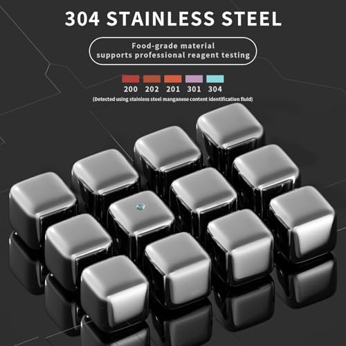 ShanSon Wine Chillers Metal Ice Cube 12 PCS Stainless Steel Whiskey Stones Reusable Whiskey Rocks Beverage Chilling Stones for Scotch and Bourbon Drinking Gifts Set for Men Dad Husband,Silver