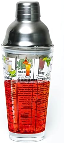 14 oz Recipe Glass Cocktail Shaker With Strainer Top - Includes 6 Cocktail Drink Recipes (Tequila Theme)