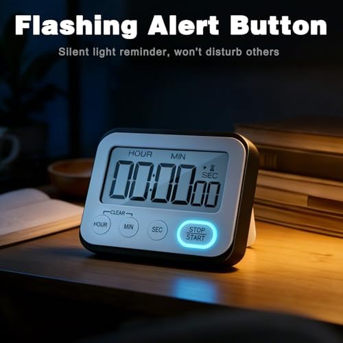 Digital Kitchen Timer Magnetic Loud Alarm, Large LCD Screen Silent/Beeping Multi-Function for Teachers Classroom Kids, Black 2PACK